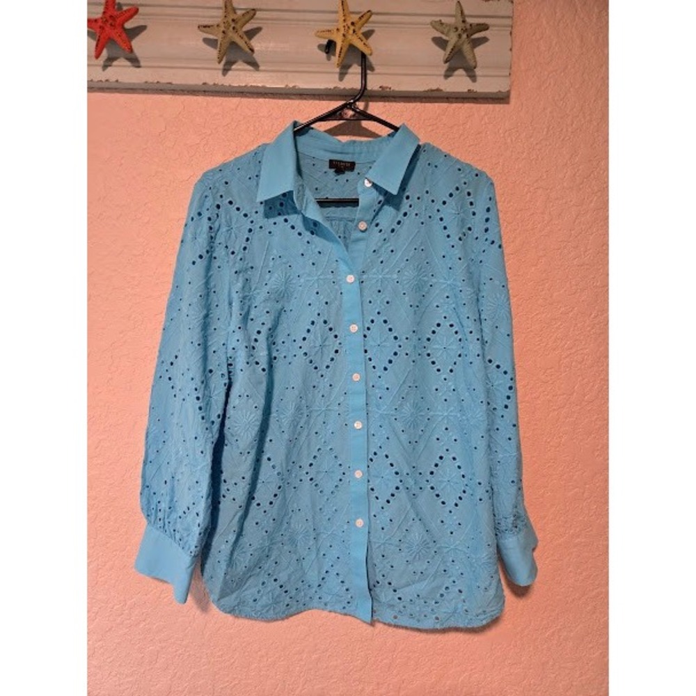 Talbots Blue Cotton Cutout Top